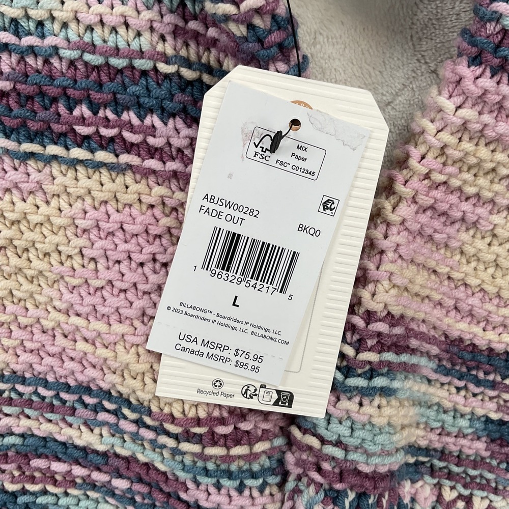 Billabong Fade Out Women Large Multi Color Space Dye Chunky Knit Cropped Sweater - Picture 4 of 7
